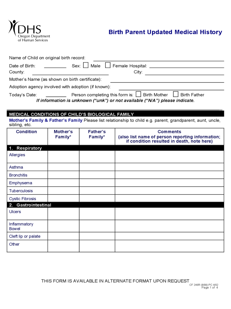 Medical History Form – 5 Free Templates In Pdf, Word, Excel Regarding Medical History Template Word