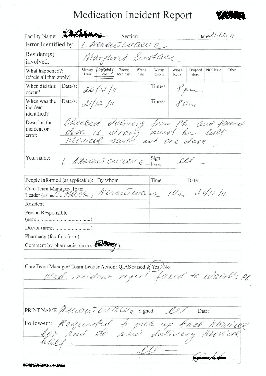 Medication Incident Report – Colona.rsd7 In Medication Incident Report Form Template