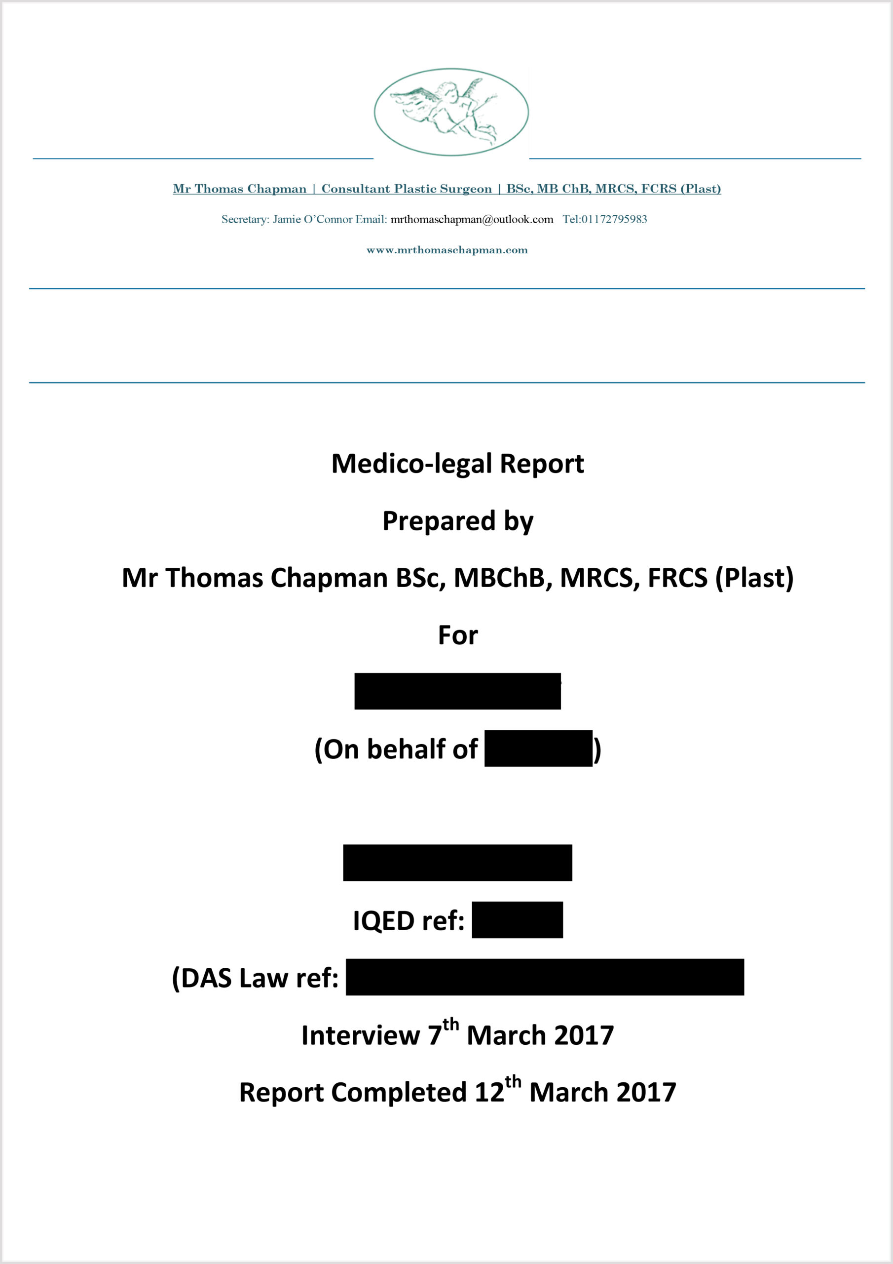 Medicolegal Reporting – Mr Thomas Chapman Regarding Medical Legal Report Template