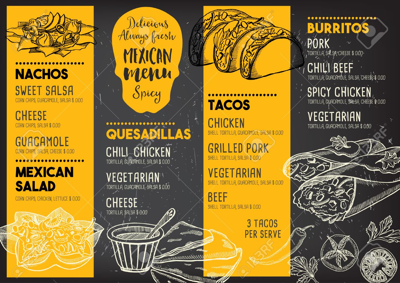 Mexican Menu Placemat Food Restaurant, Menu Template Design With Mexican Menu Template Free Download
