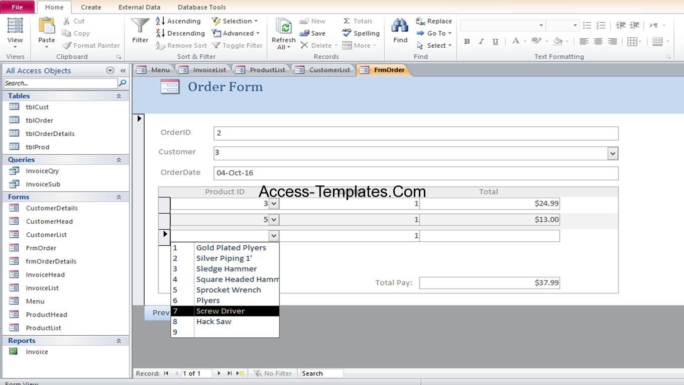 Microsoft Access Invoice Order Management Database Templates Pertaining To Microsoft Access Invoice Database Template