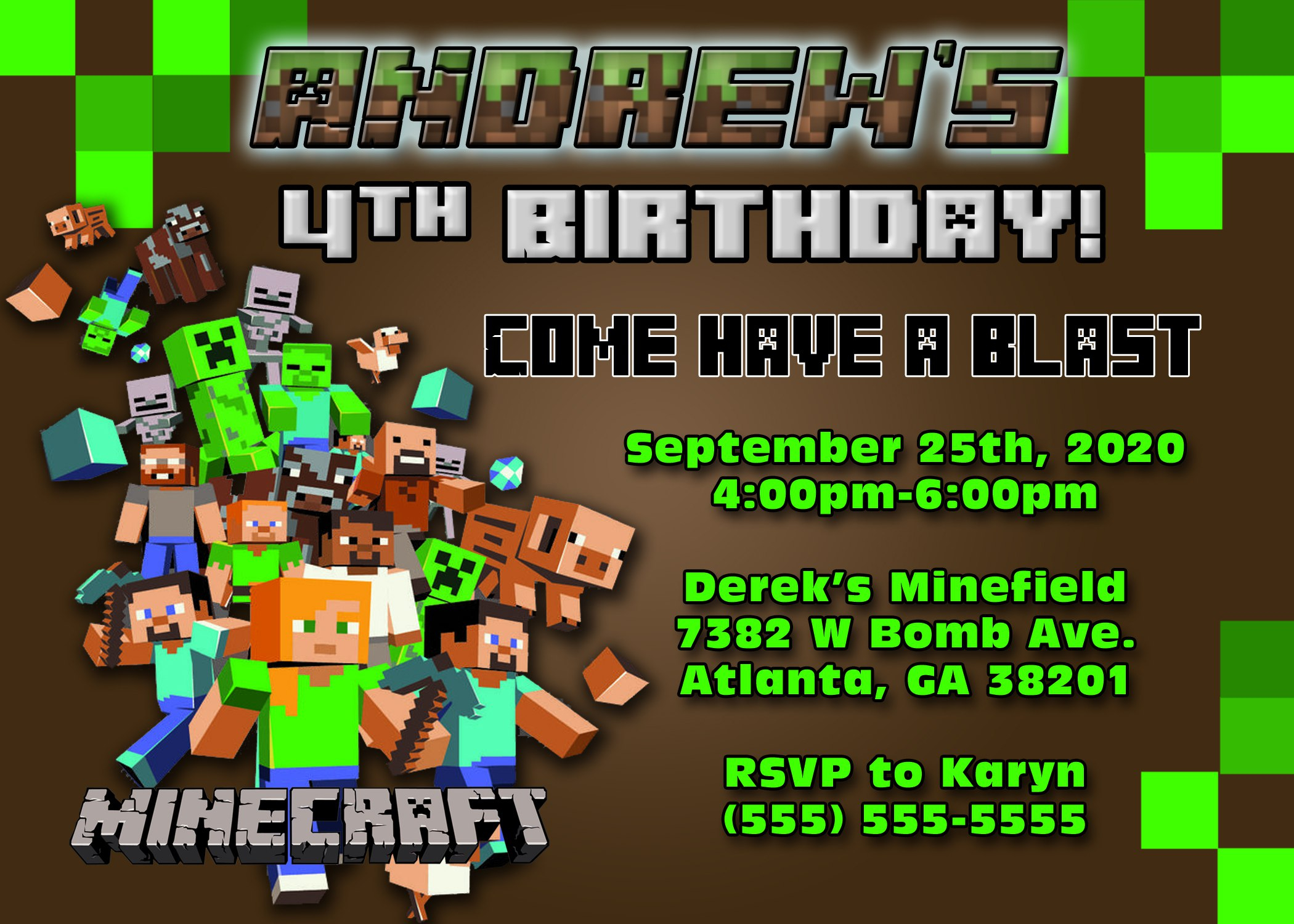 Minecraft Birthday Invitations : Minecraft Birthday In Minecraft Birthday Card Template