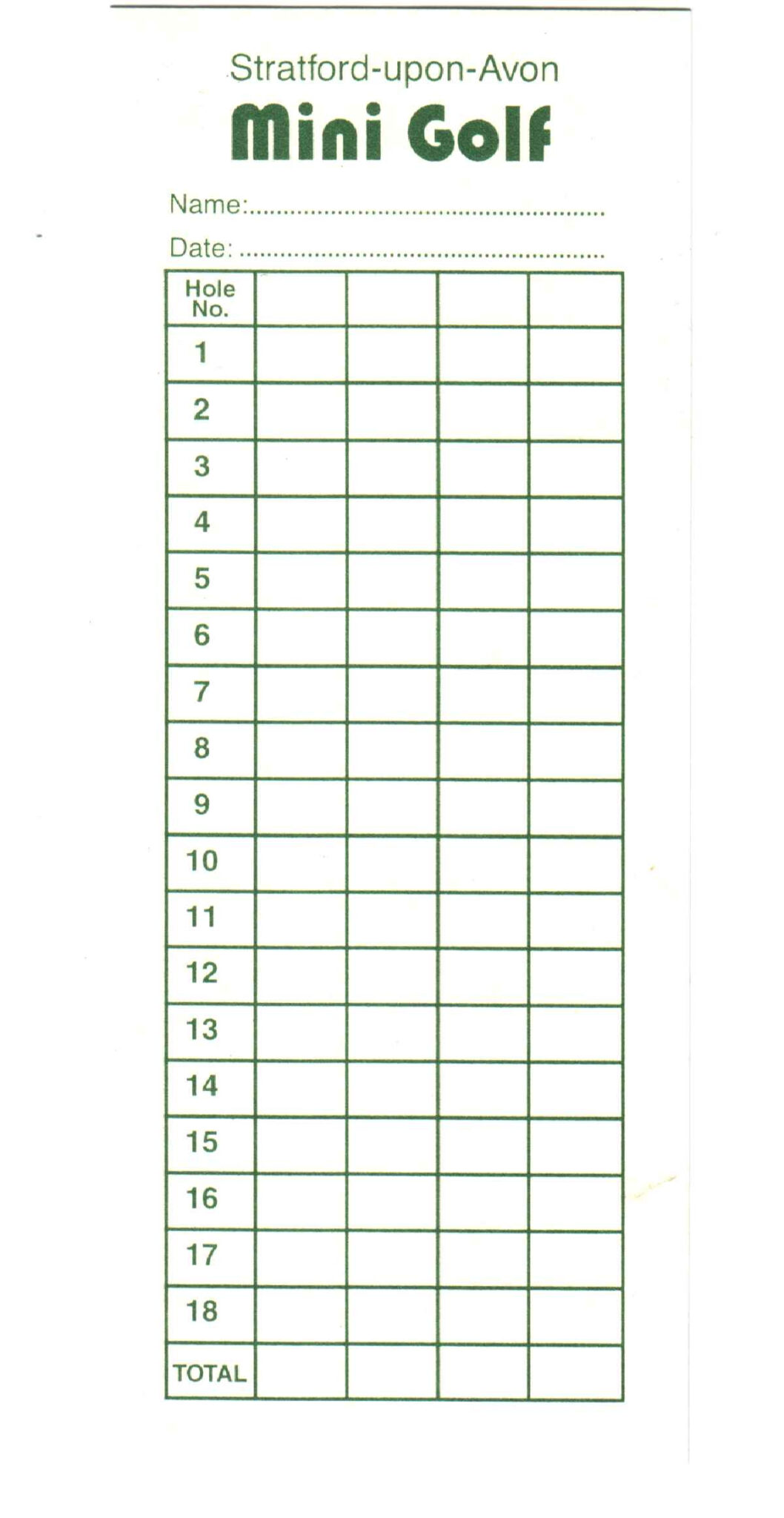Free Mini Golf Scorecard Template - Printable Templates