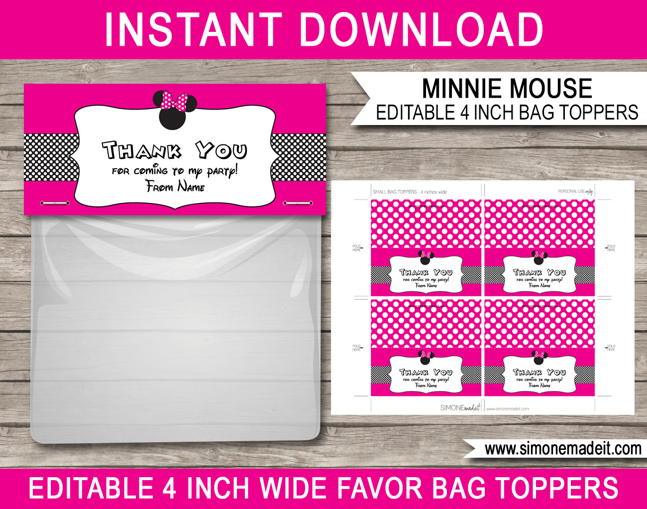 Minnie Mouse Party Favor Bag Toppers Template – Pink Pertaining To Goodie Bag Label Template