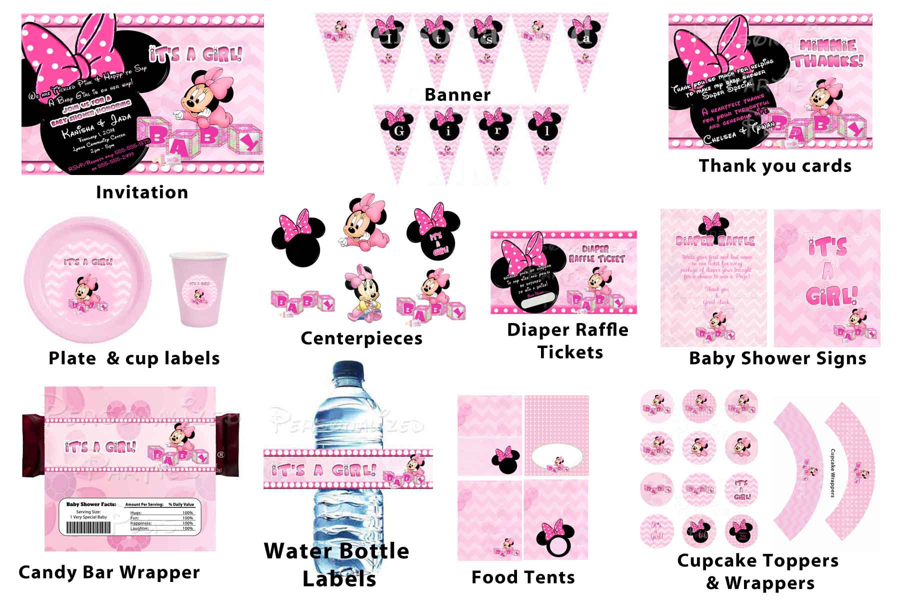 Minnie Mouse Water Bottle Labels For Baby Shower • Baby In Minnie Mouse Water Bottle Labels Template
