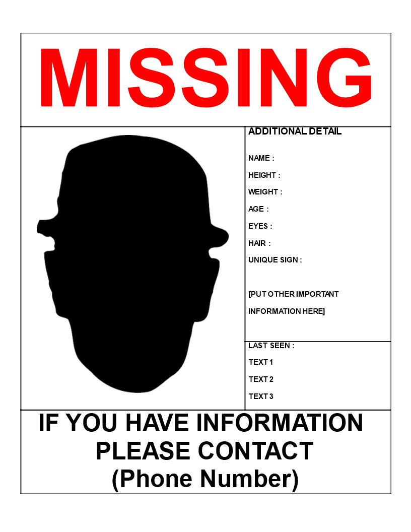 Missing Person Poster Template Letter Size | Templates At With Regard To Missing Dog Flyer Template