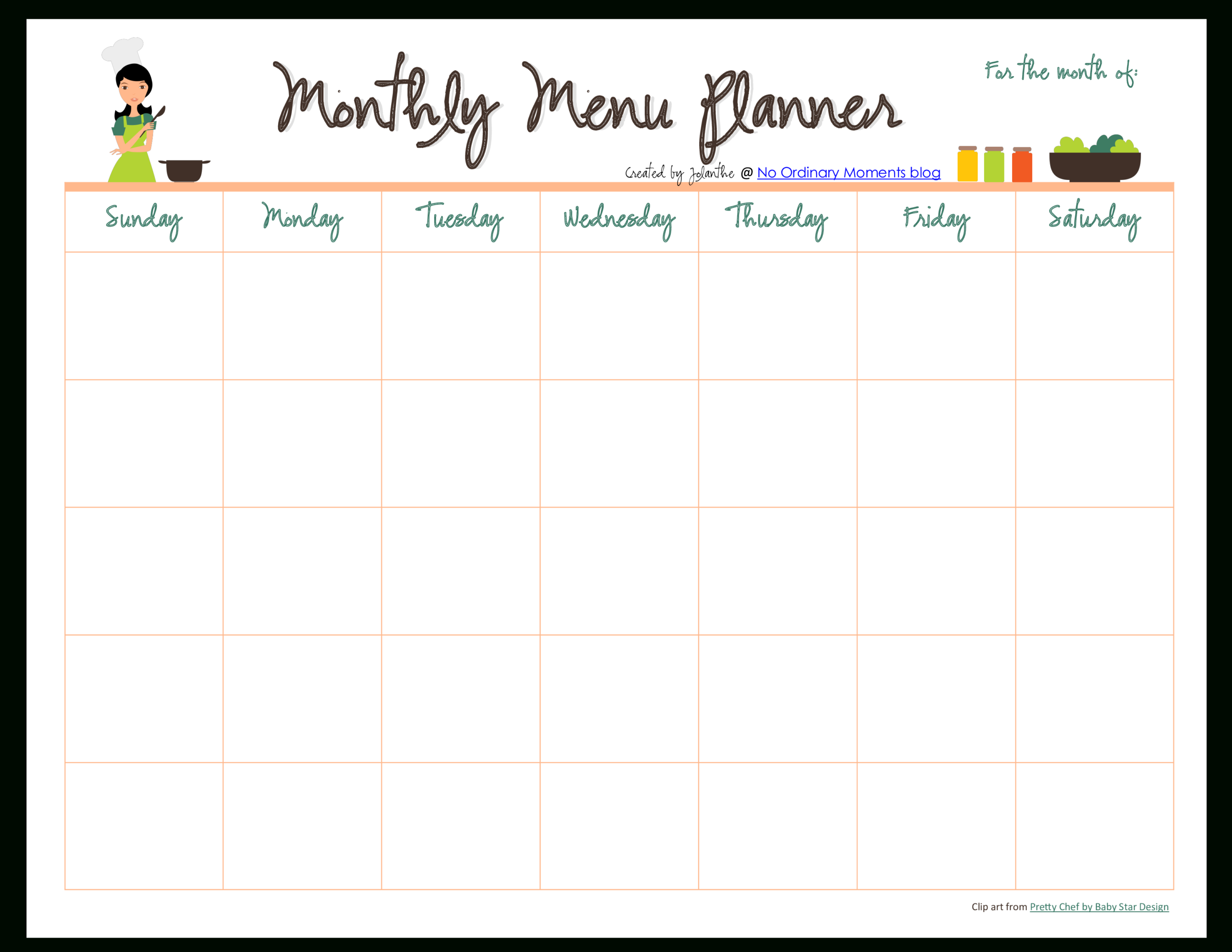 Monthly Meal Menu Planner Pdf Format Template 0A Pertaining To Menu Schedule Template