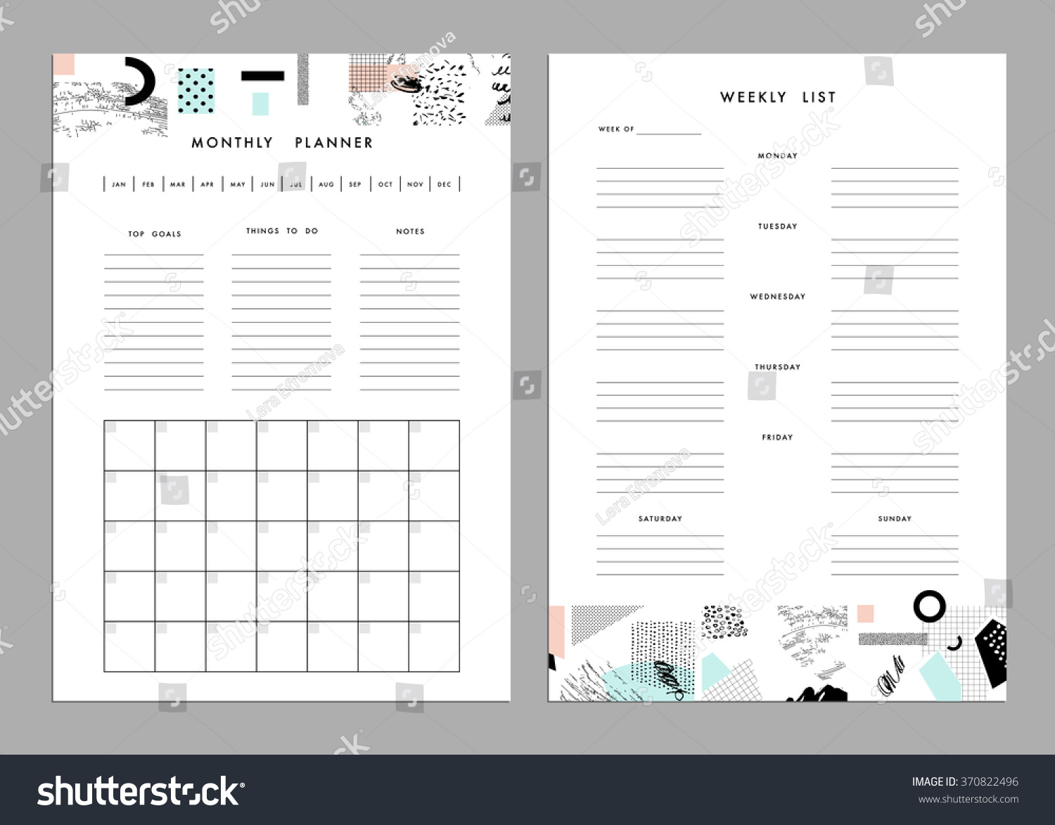 Monthly Planner Plus Weekly List Templates Stock Vector For Notes Plus Templates