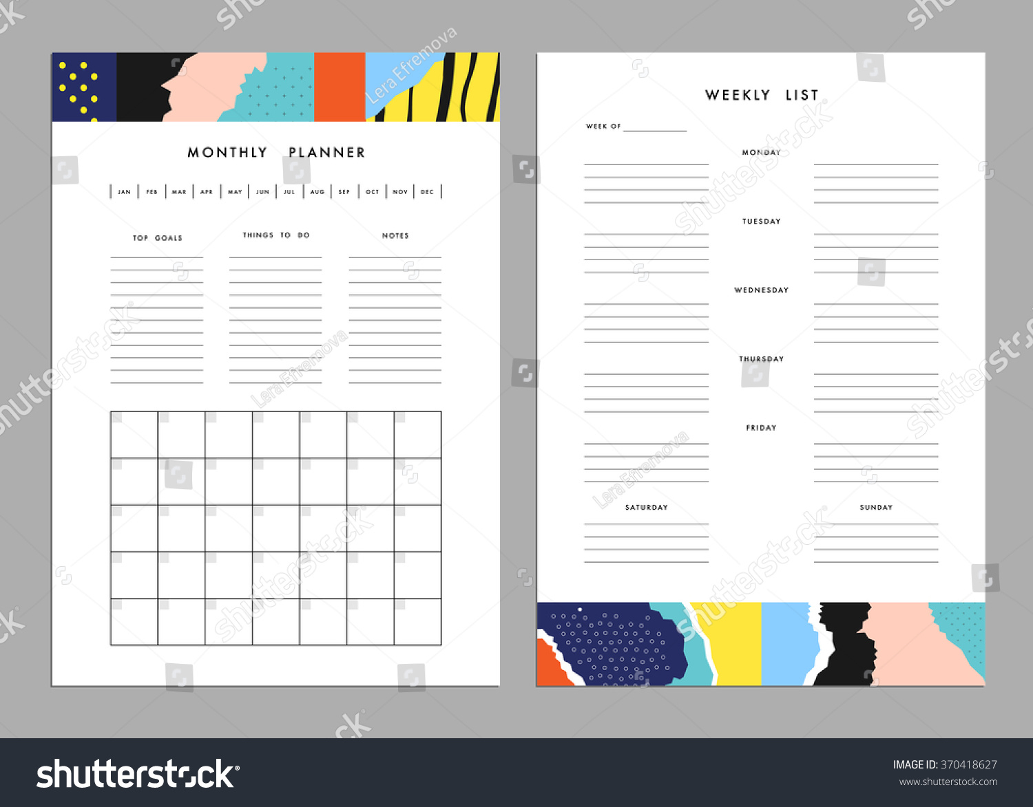 Monthly Planner Plus Weekly List Templates Stock Vector Intended For Notes Plus Templates