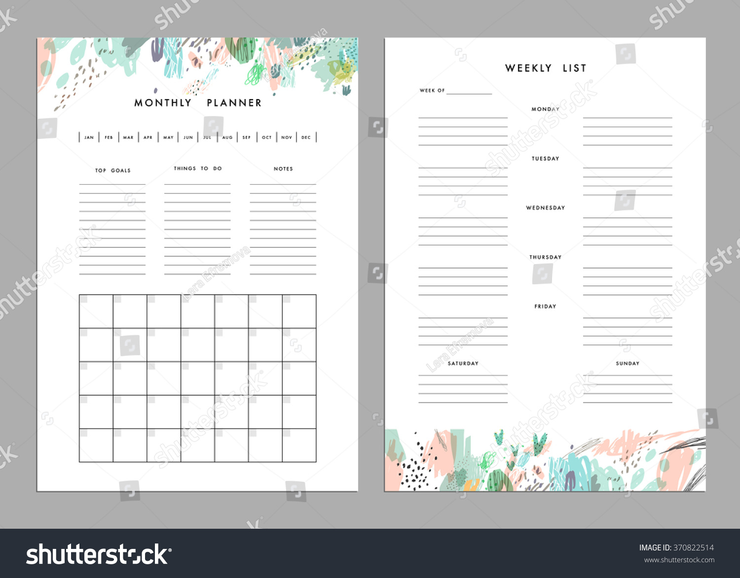 Monthly Planner Plus Weekly List Templates Stock Vector With Notes Plus Templates