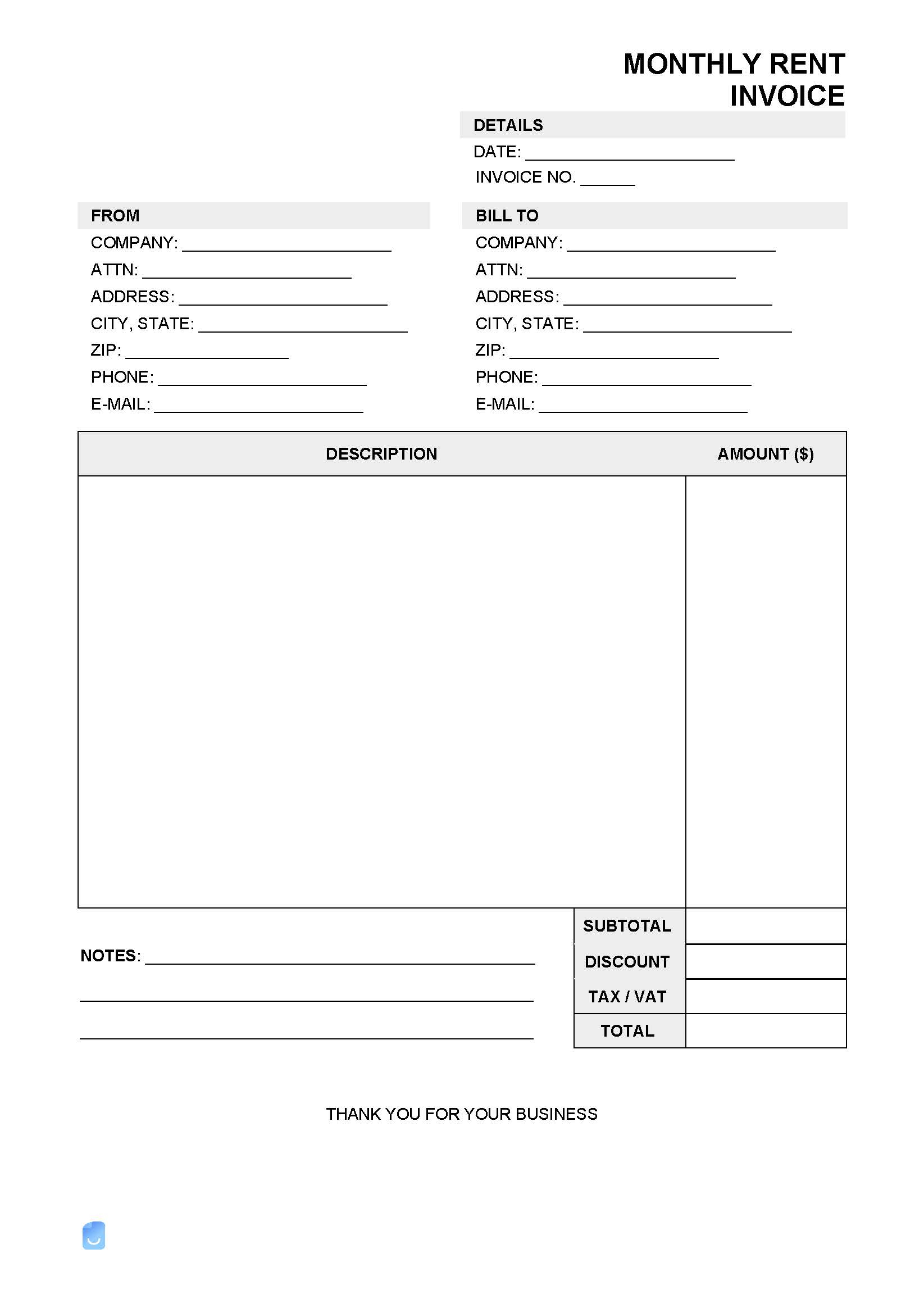 Monthly Rent (Lease) Invoice Template | Invoice Maker With Regard To Invoice Template For Rent