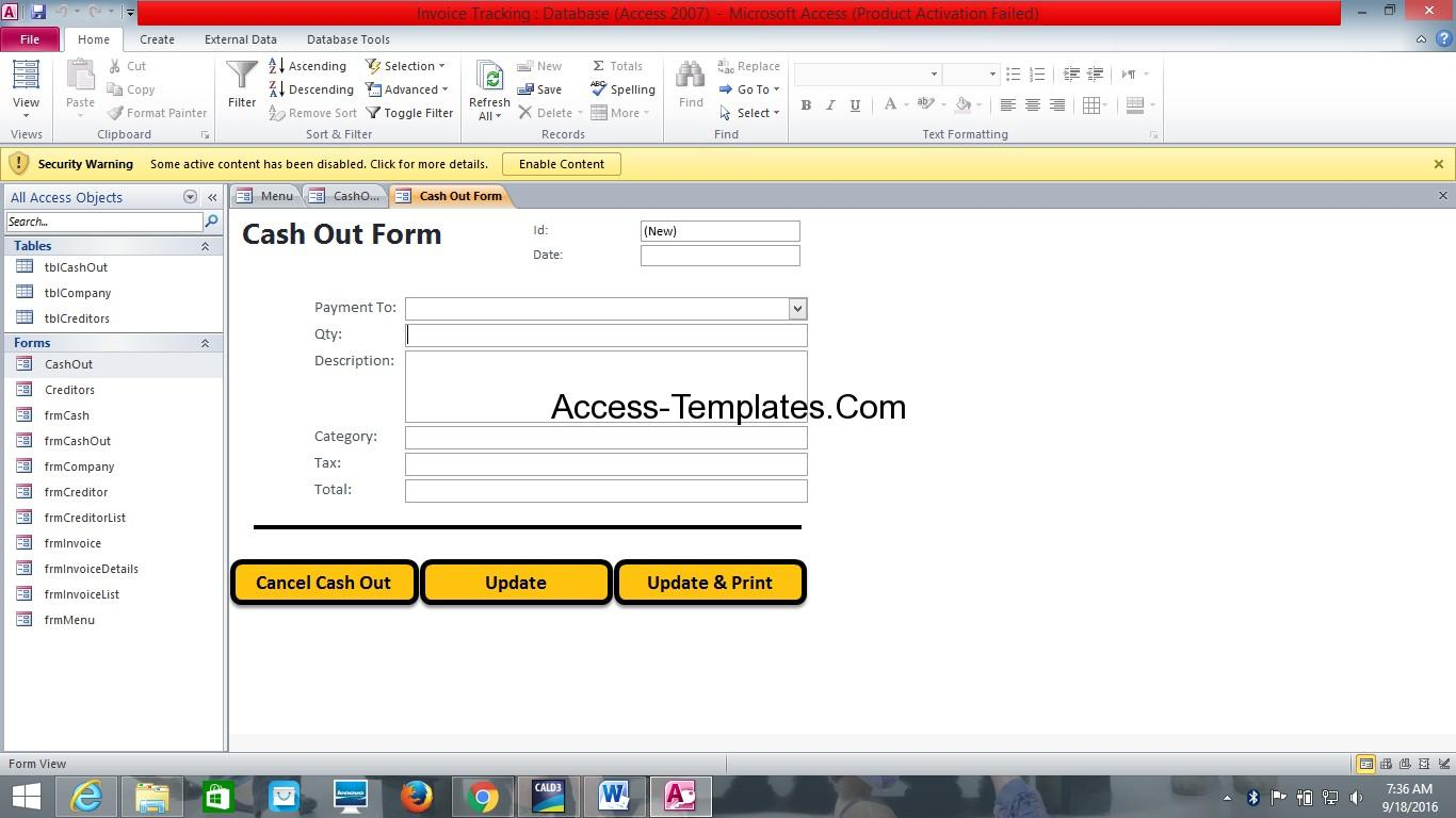 Ms Access Database Invoice Tracking Template | Access In Invoice Register Template