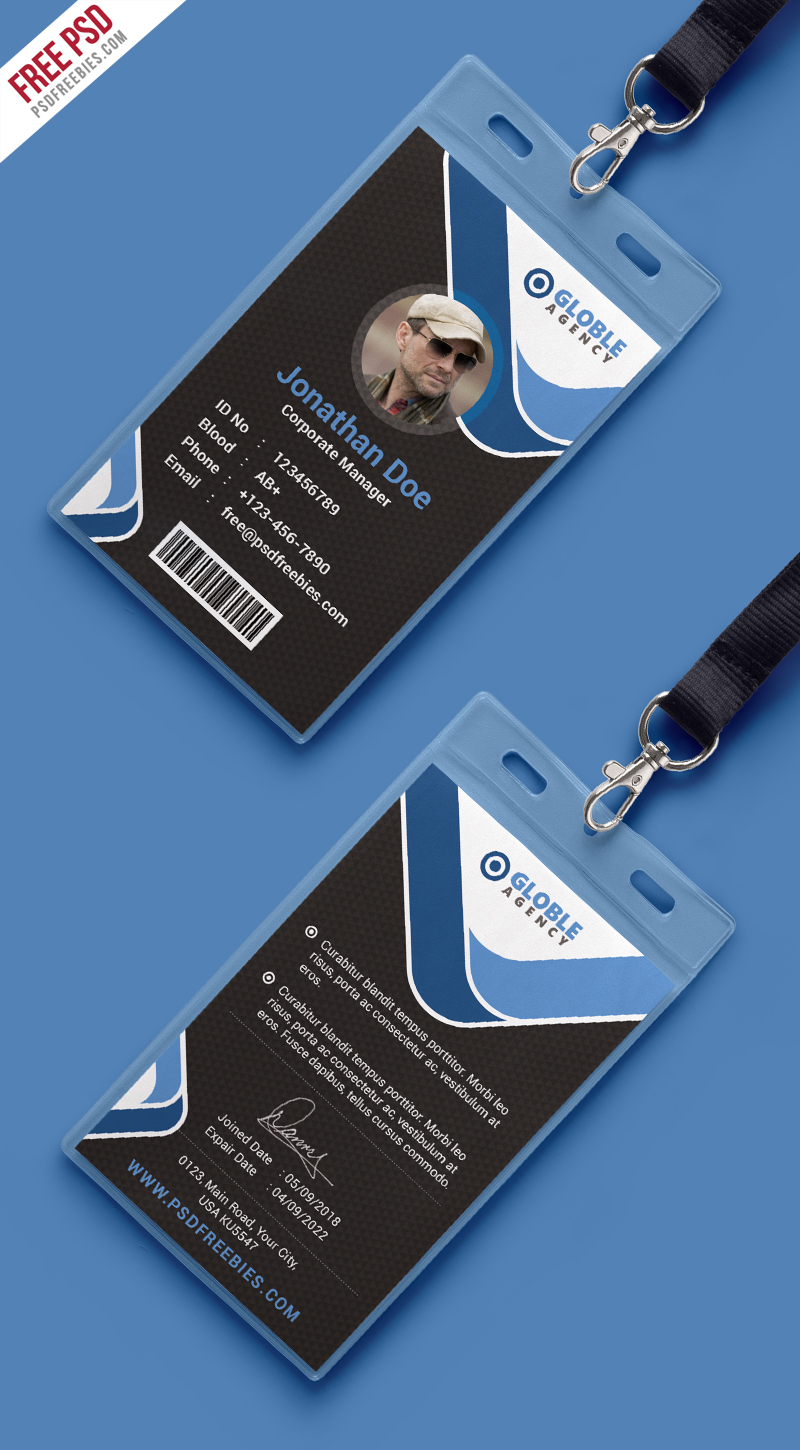 Multipurpose Dark Office Id Card Free Psd Template Intended For Id Card Design Template Psd Free Download