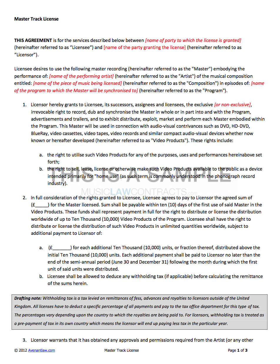 Music License Agreement Template | Sample Customer Service For Master Services Agreement Template