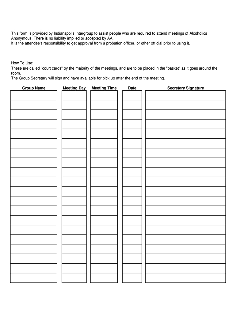Na Court Card – Fill Online, Printable, Fillable, Blank Regarding Na Meeting Format Template