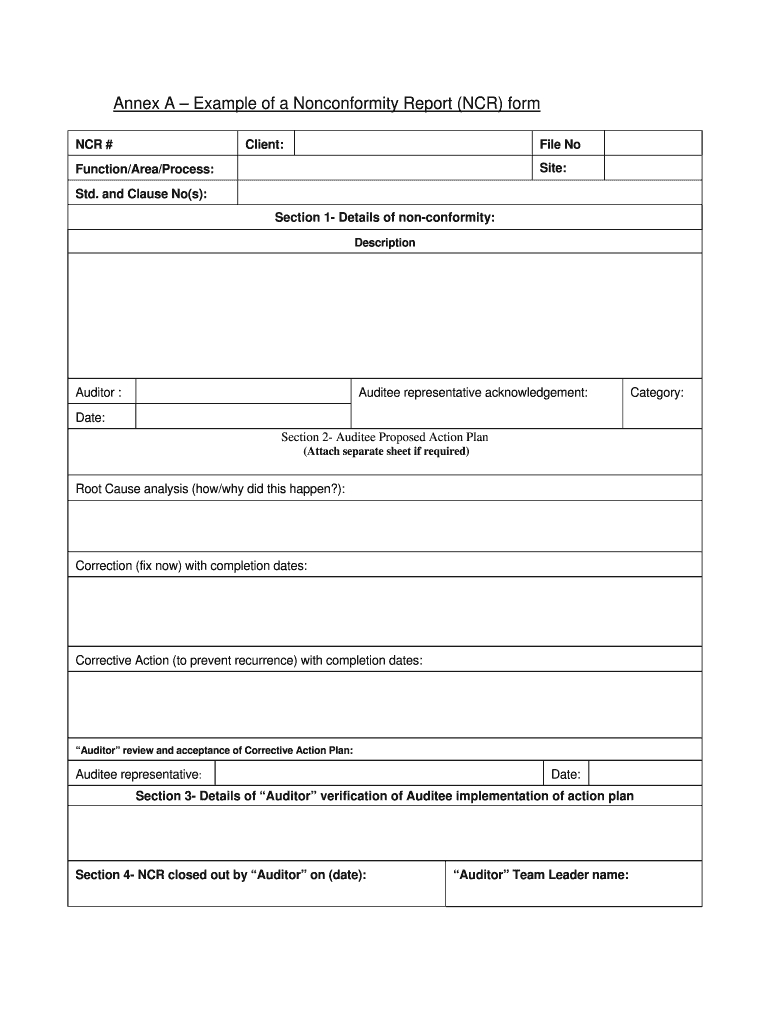 Ncr Report - Fill Online, Printable, Fillable, Blank | Pdffiller For Non Conformance Report Form Template