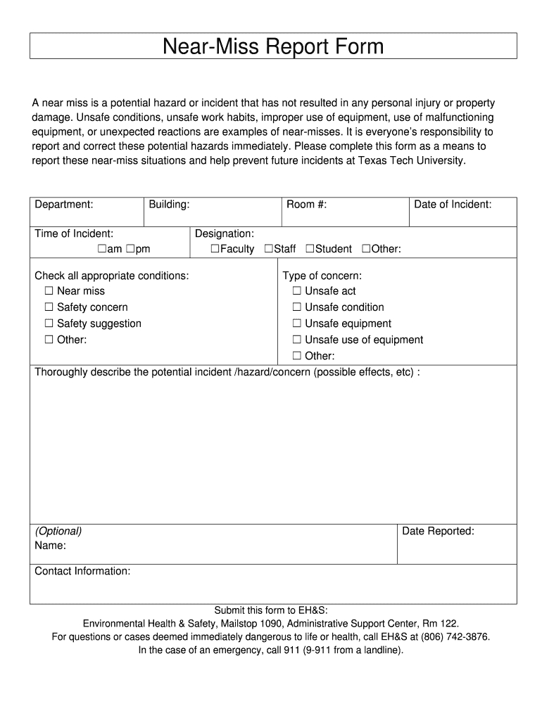 Near Miss Incident Report Format – Colona.rsd7 With Regard To Near Miss Incident Report Template