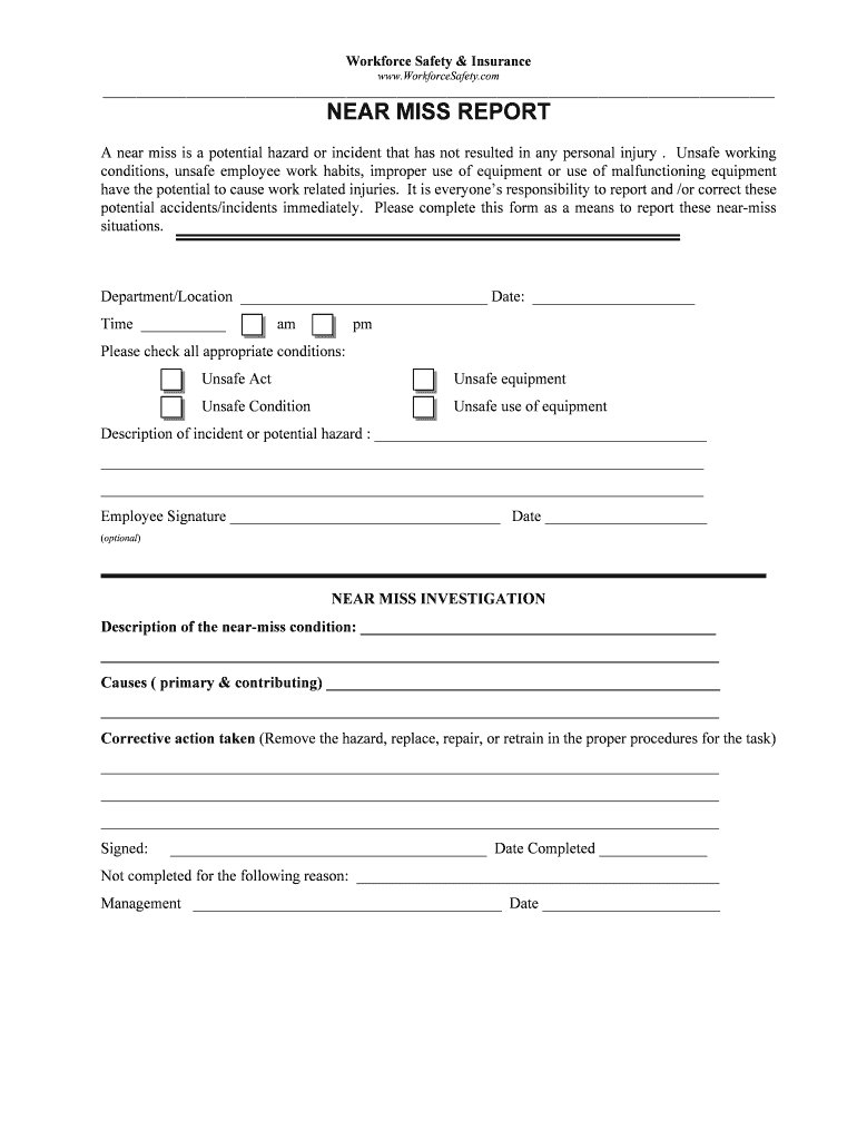 Near Miss Reporting Form – Fill Online, Printable, Fillable With Regard To Incident Hazard Report Form Template