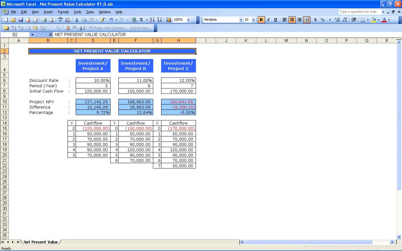 Net Present Value Calculator In Net Present Value Excel Template