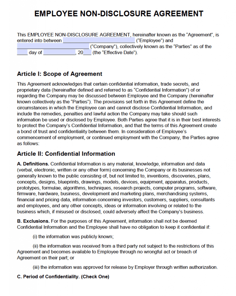 Non Disclosure Agreement (Nda) Template – Sample Within Nda Template Word Document
