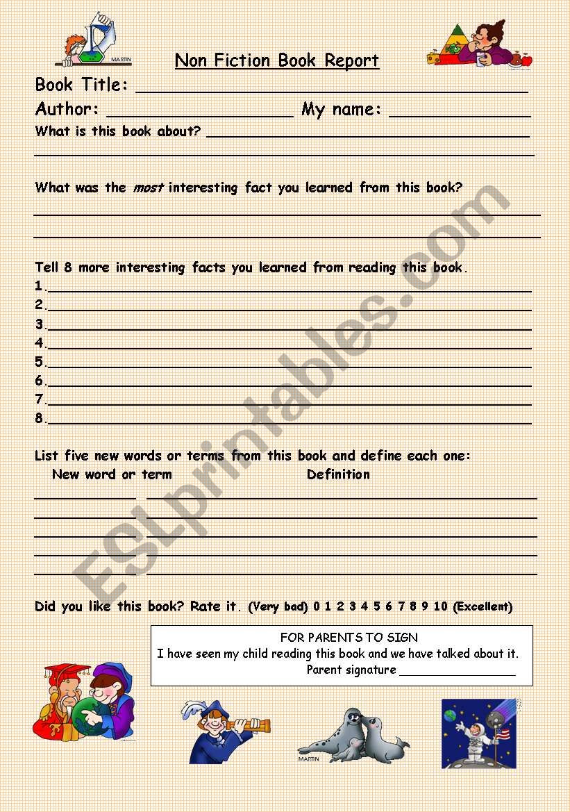 Non Fiction Book Report Form – Esl Worksheetfriedfam With Nonfiction Book Report Template