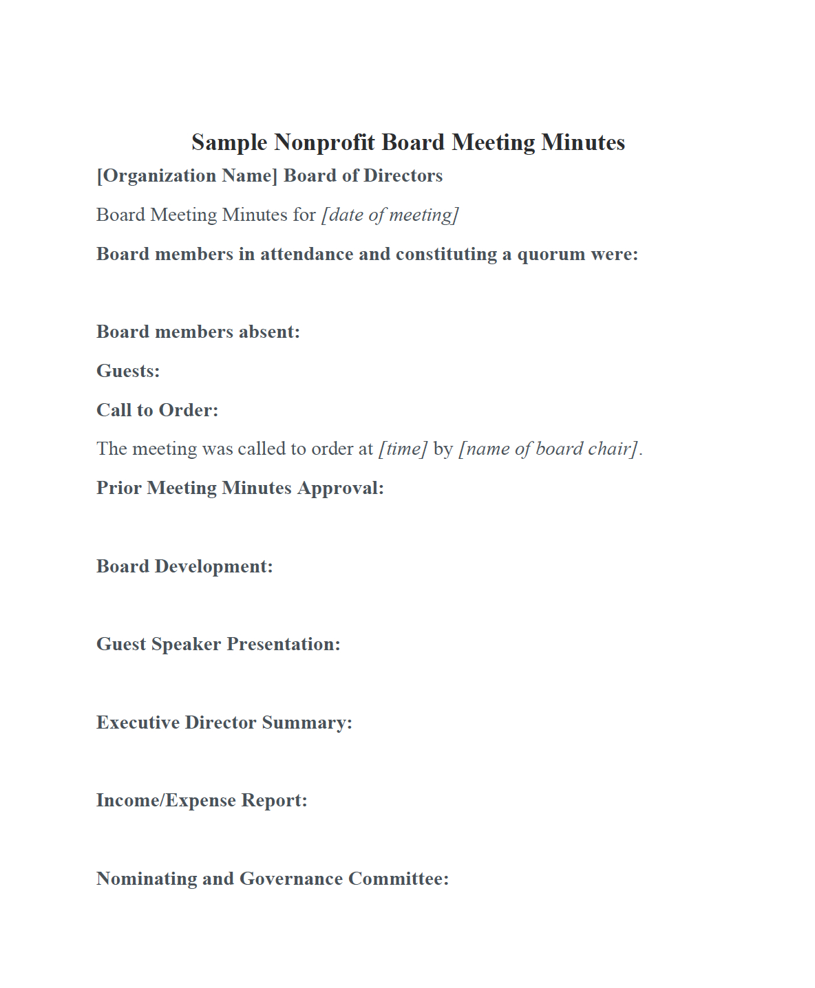 Nonprofit Board Meeting Minutes Template | Diligent Insights Regarding Non Profit Board Meeting Agenda Template