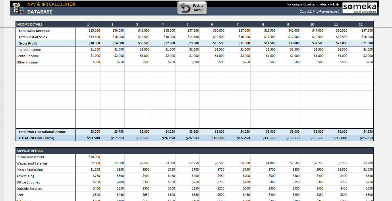 Npv Calculator Template – Free Npv & Irr Calculator Excel For Net Present Value Excel Template