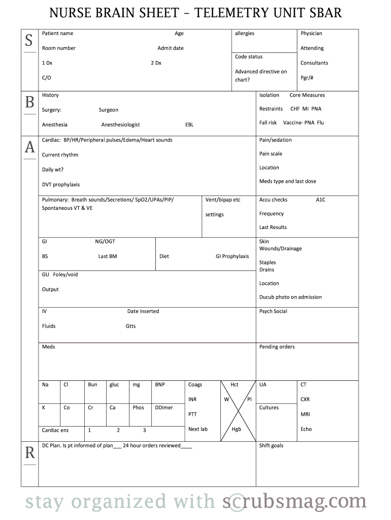 Nurse Brain Sheet Editable – Fill Online, Printable Pertaining To Nursing Report Sheet Template
