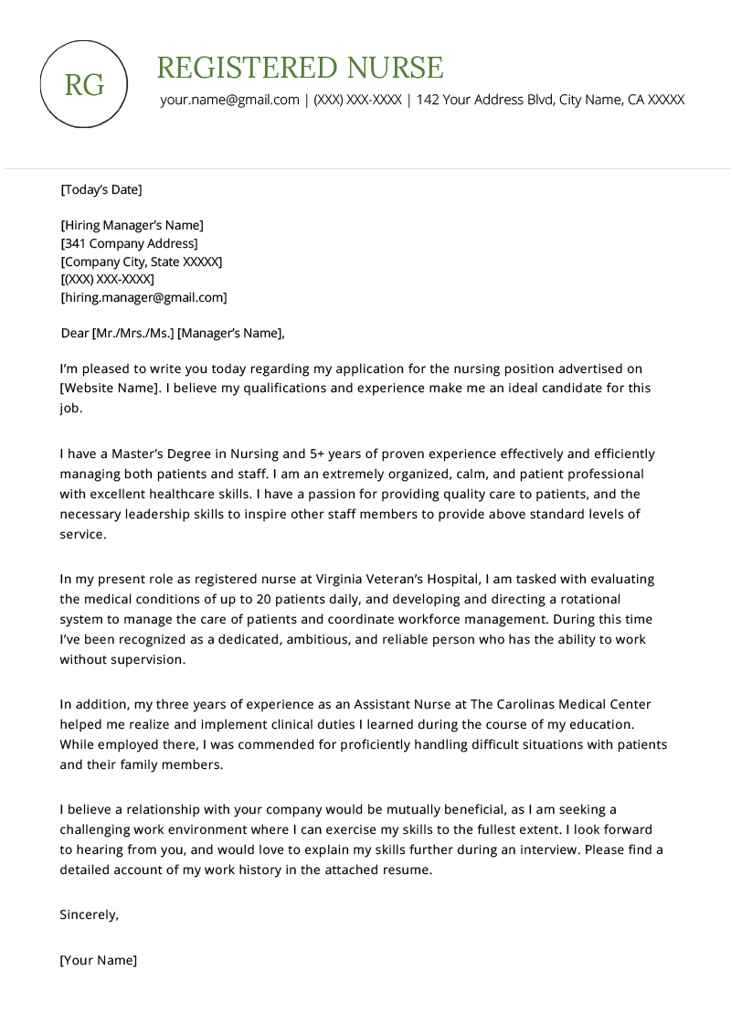 Nursing Cover Letter Example | Resume Genius Intended For Hospital Note Template