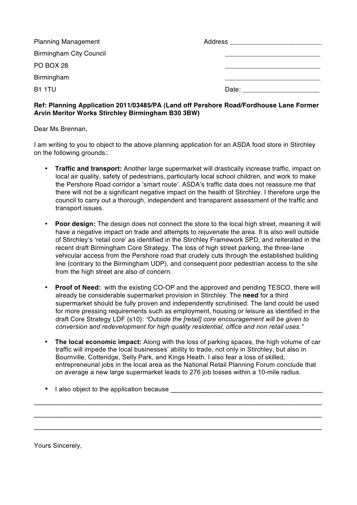 Objection Letter Template | Super Stirchley With Regard To Letter Of Objection Template