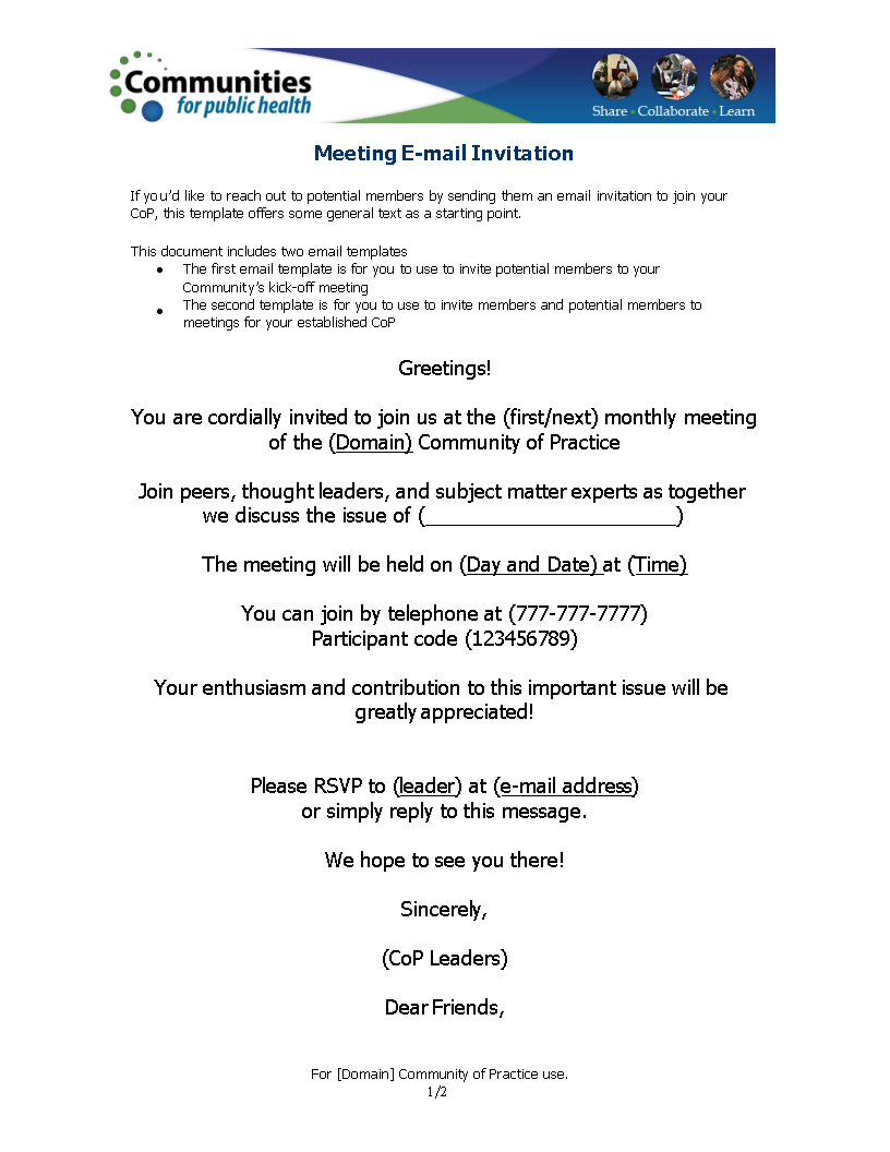Official Meeting Invitation Email | Templates At Pertaining To Meeting Invite Template