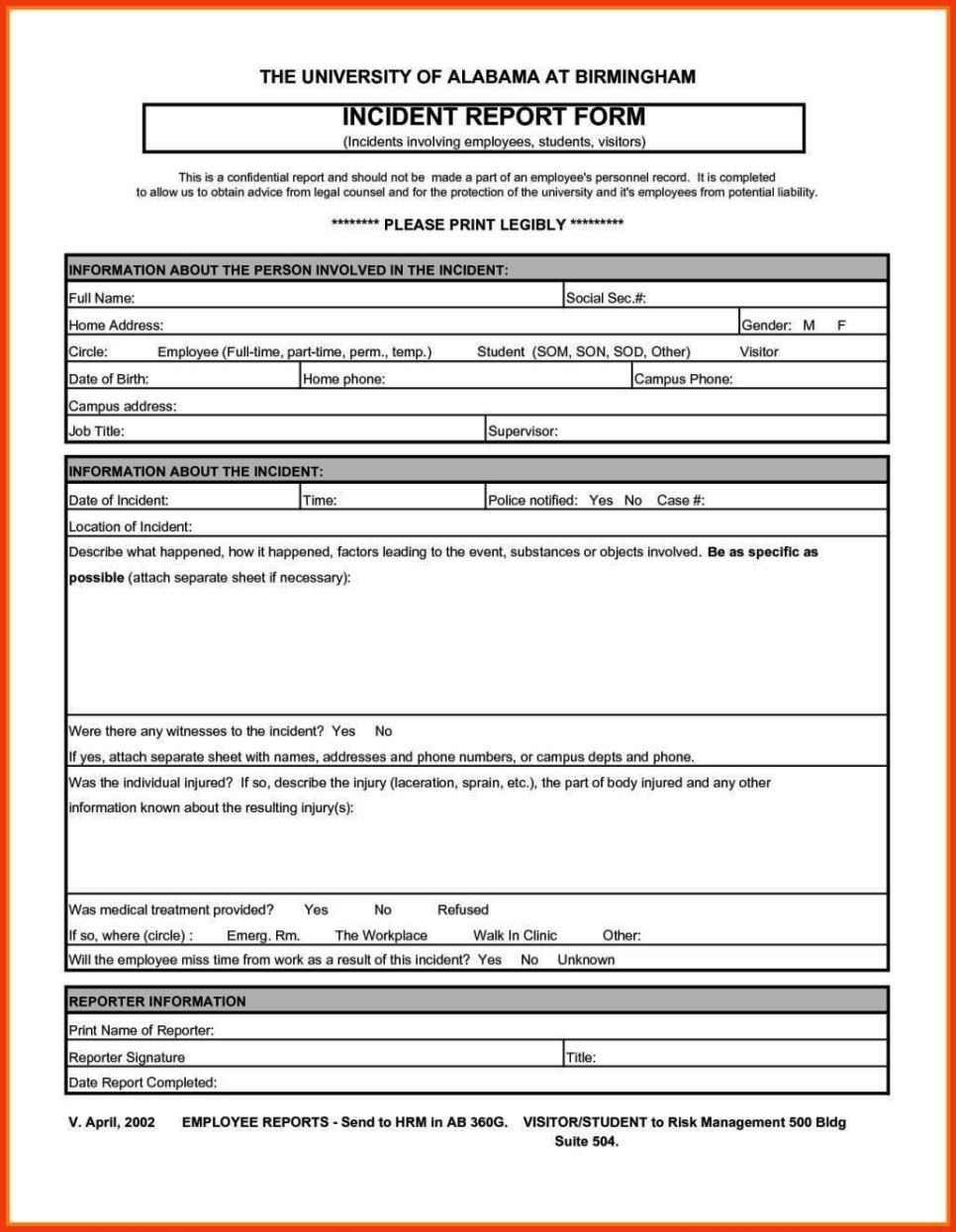 Ohs Incident Report – Colona.rsd7 For Hazard Incident Report Form Template