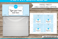 Paris Party Favor Bag Toppers Template – Blue intended for Goodie Bag Label Template