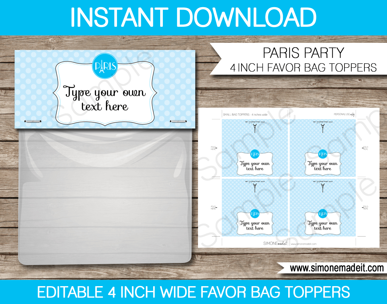 Paris Party Favor Bag Toppers Template – Blue Intended For Goodie Bag Label Template