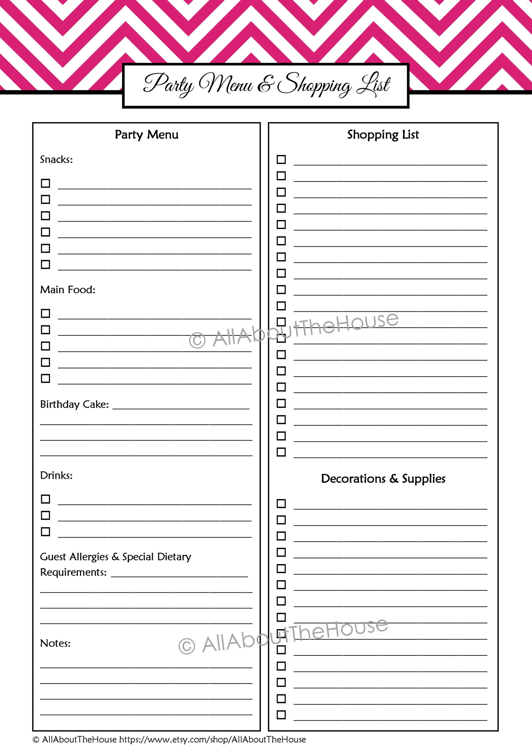 Party Planner Schedule - Colona.rsd7 In Menu Checklist Template