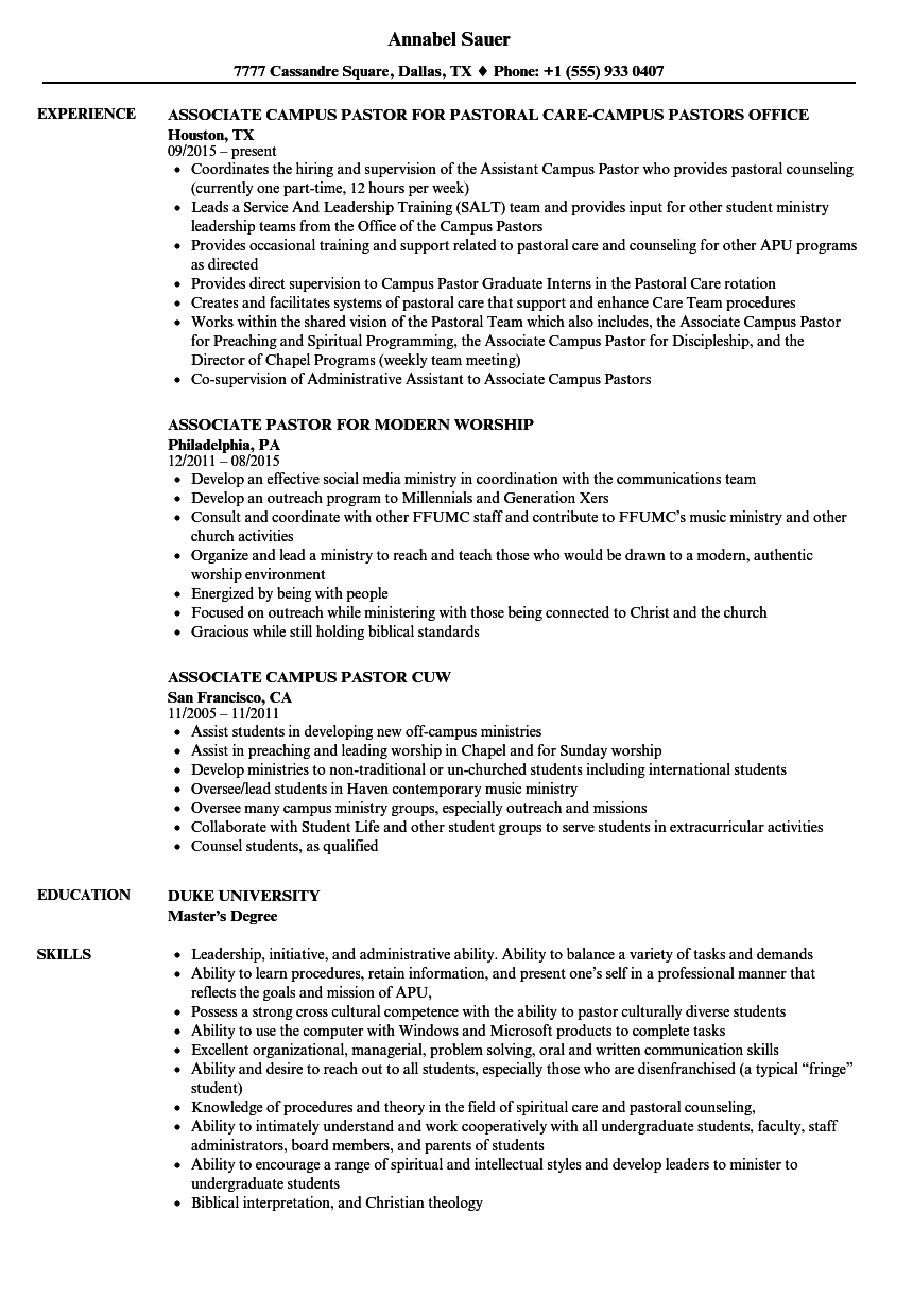 Pastoral Resume Examples – Colona.rsd7 Within Ministry Resume Templates