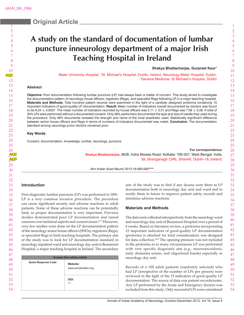 Pdf) A Study On The Standard Of Documentation Of Lumbar With Lumbar Puncture Procedure Note Template