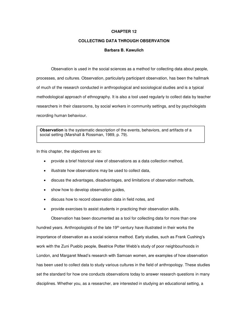 Pdf) Collecting Data Through Observation With Regard To Observation Field Notes Template