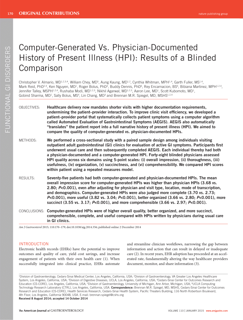 Pdf) Computer Generated Vs. Physician Documented History Of Pertaining To History Of Present Illness Template