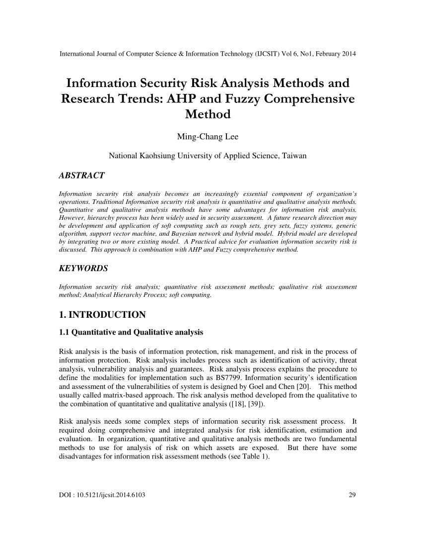Pdf) Information Security Risk Analysis Methods And Research For Information Security Risk Assessment Template