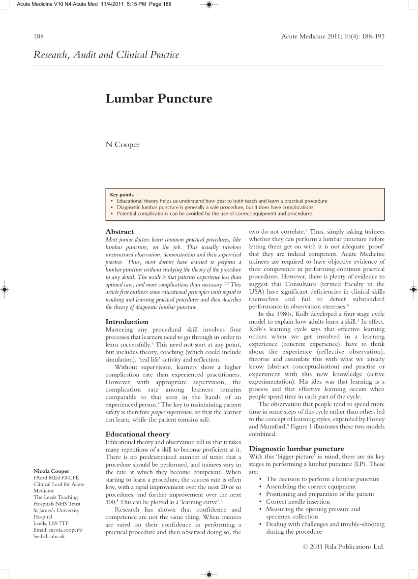 Pdf) Lumbar Puncture With Lumbar Puncture Procedure Note Template