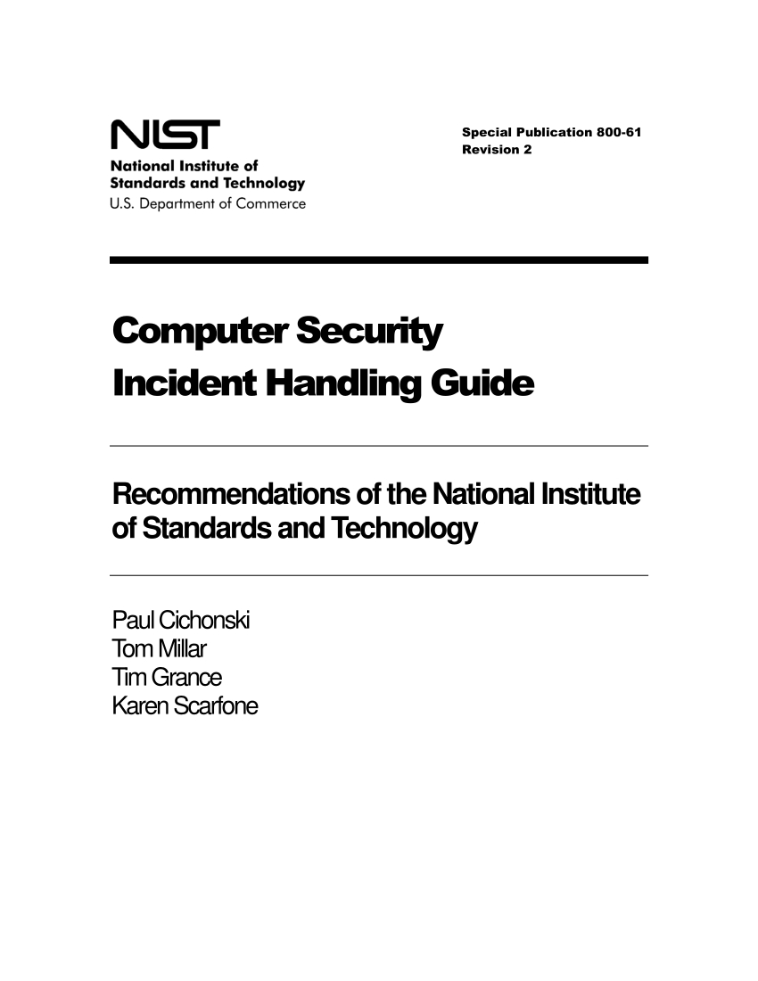 Pdf) Nist Special Publication 800 61 Revision 2, Computer For Incident Response Plan Template Nist
