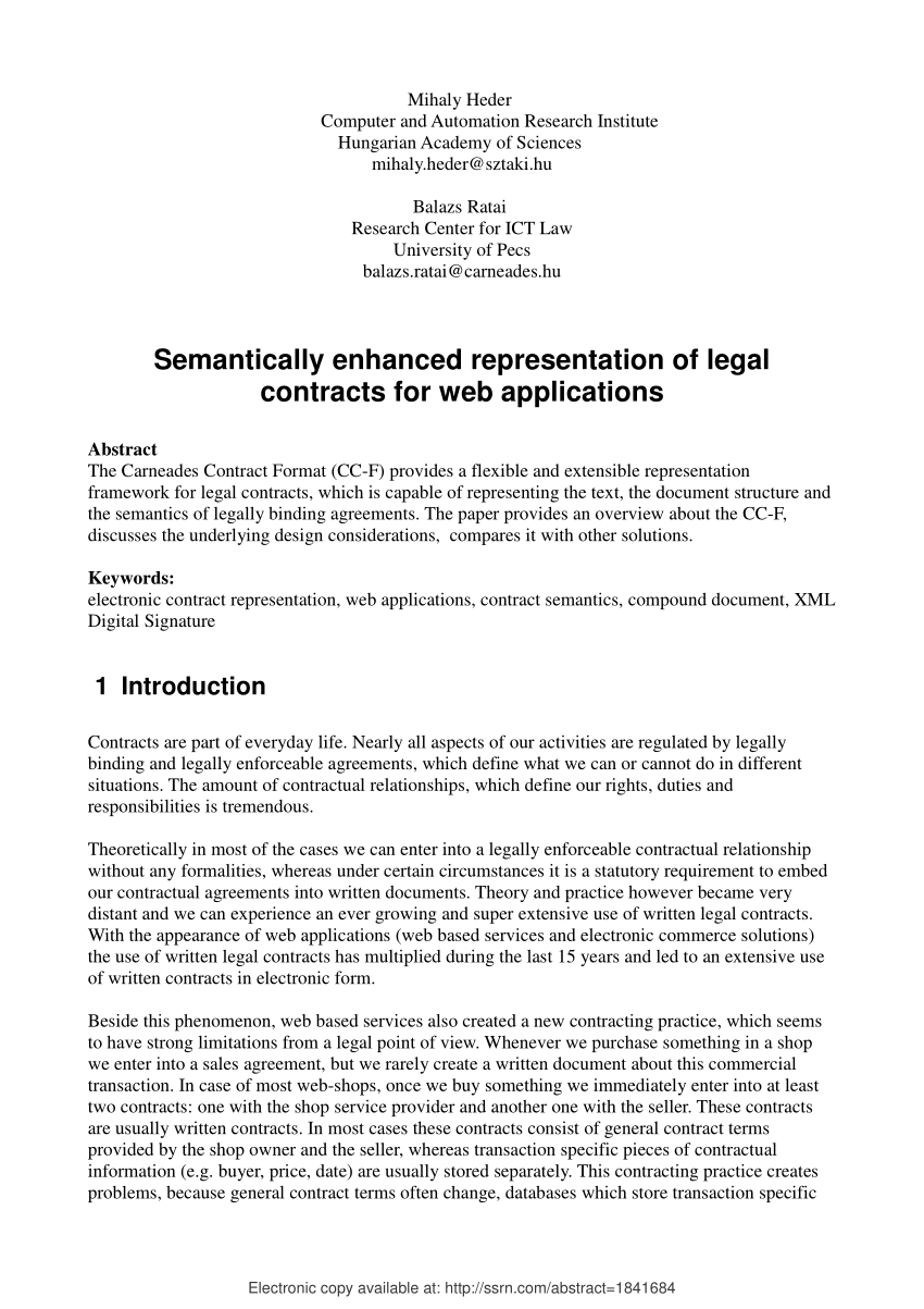 Pdf) Semantically Enhanced Representation Of Legal Contracts Throughout Legally Binding Contract Template