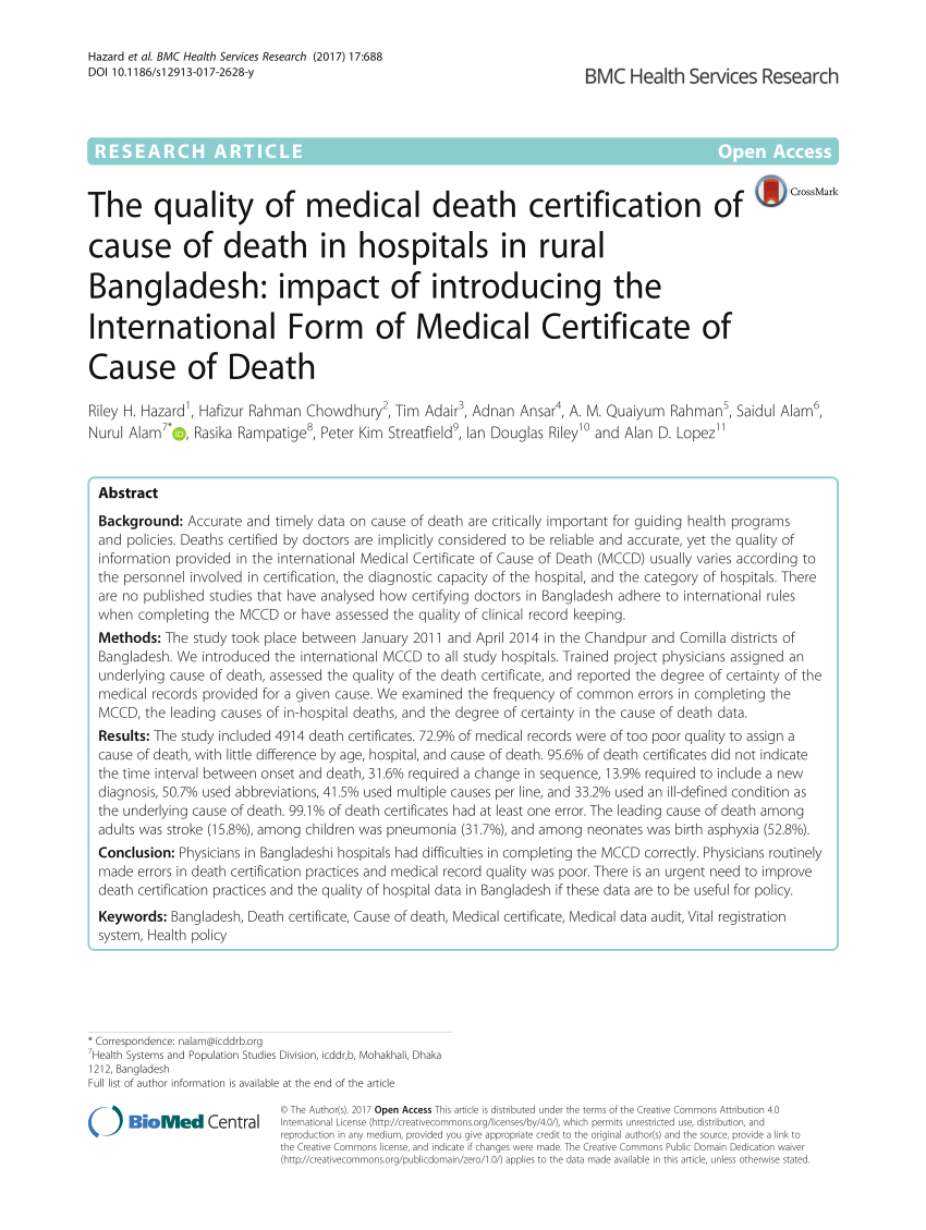 Pdf) The Quality Of Medical Death Certification Of Cause Of Throughout Medical Death Note Template