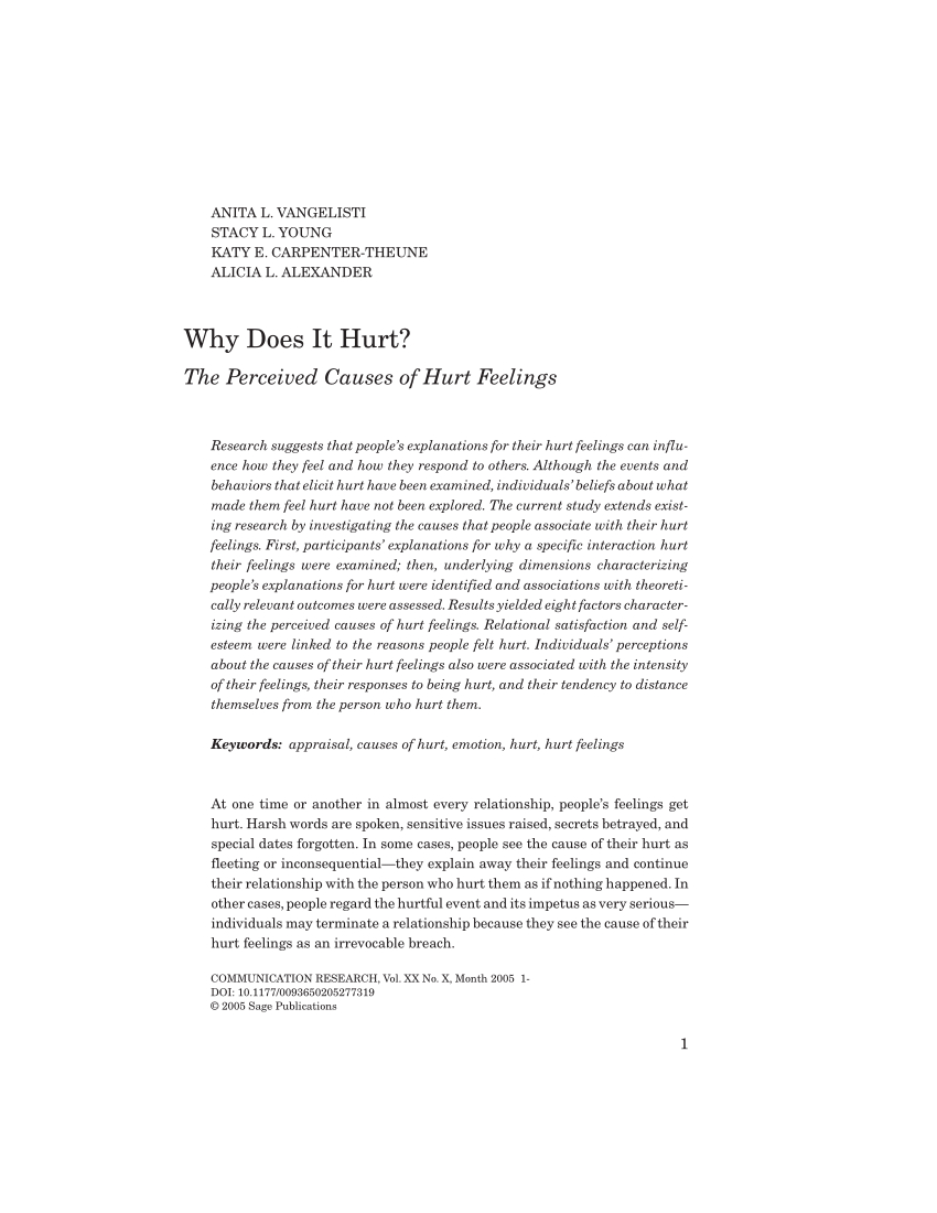 Pdf) Why Does It Hurt?: The Perceived Causes Of Hurt Feelings. Regarding Hurt Feelings Report Template