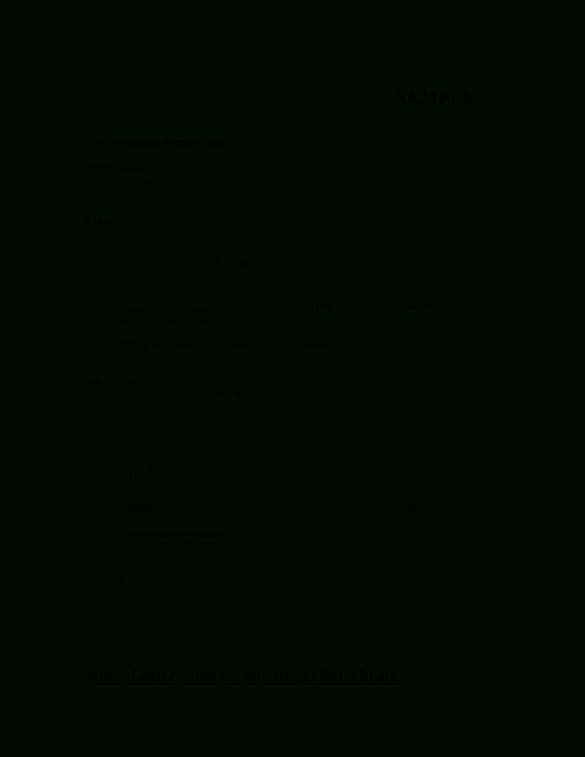 Personal Guarantee Letter | Templates At Regarding Letter Of Guarantee Template
