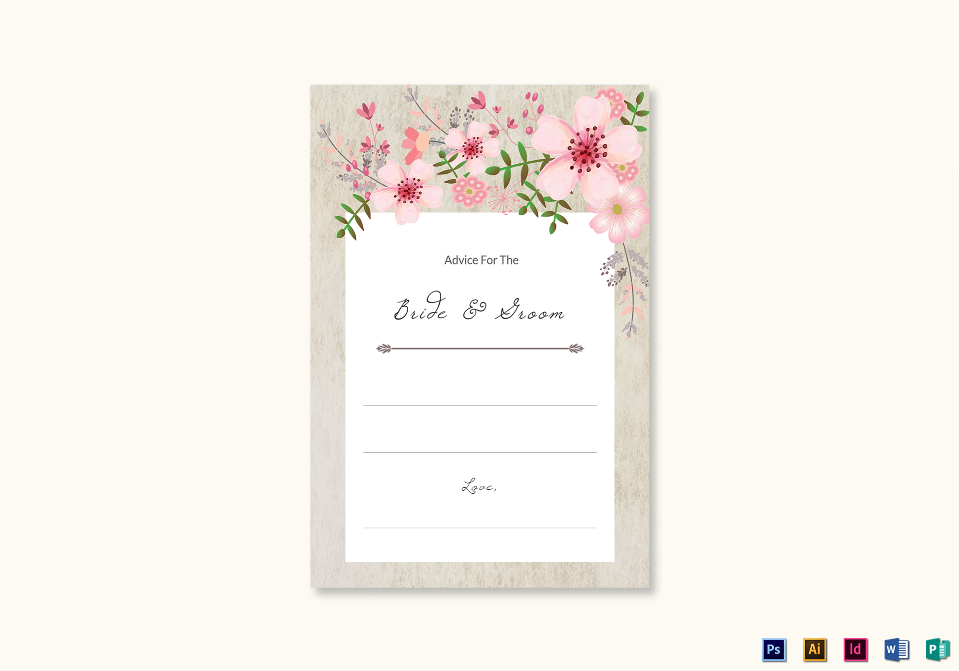 Pink Floral Wedding Advice Card Template With Regard To Marriage Advice Cards Templates