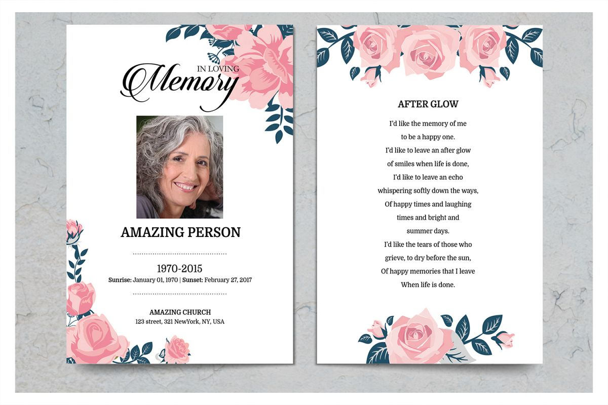 Pink Flower Funeral Prayer Card Template Throughout In Memory Cards Templates