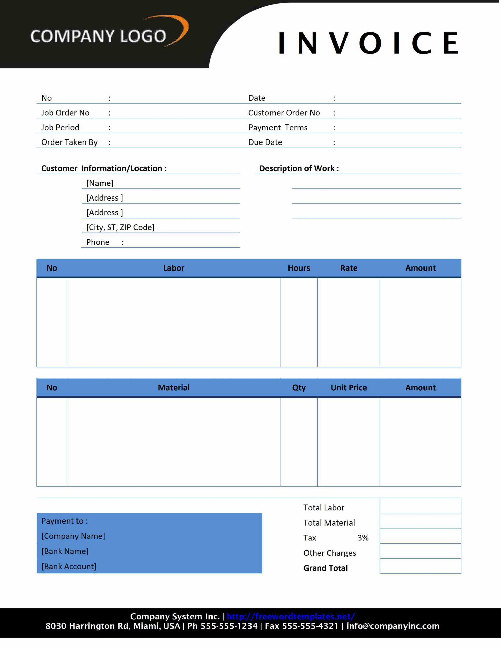 Plumbing Invoice Template Word | Invoice Example Inside Labor Invoice Template Word