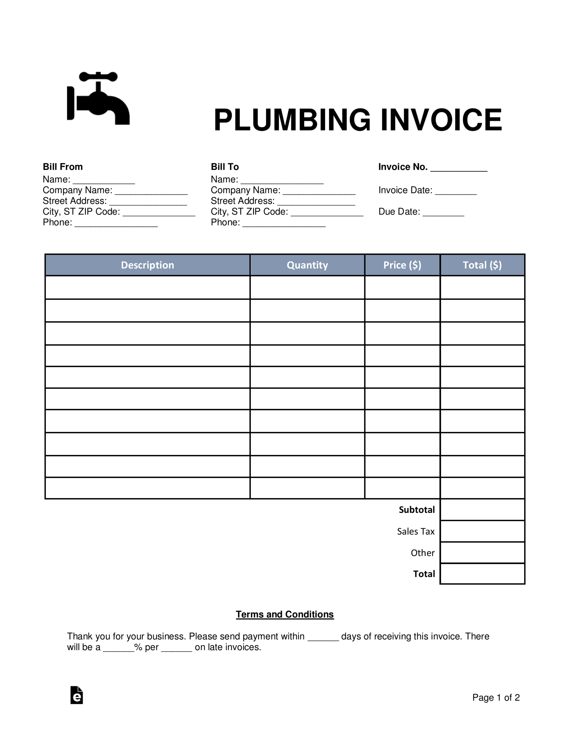 Plumbing Invoices – Colona.rsd7 Throughout Hvac Service Invoice Template Free